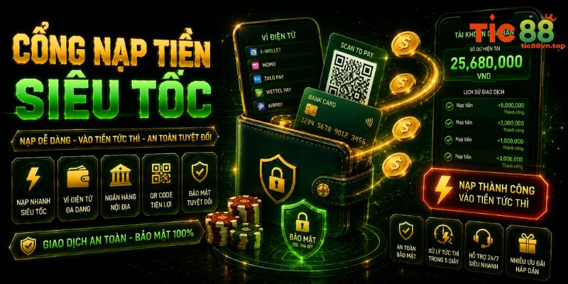 TIC88 nội bật nhờ quy trình nạp tiền siêu tốc